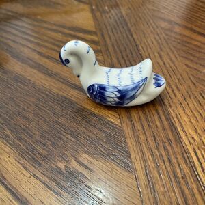 Vintage Miniature Blue And White Duck 3” Long Porcelain
